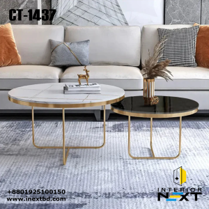 Modern Black & White Round Shaped Nesting Coffee Table Set of 2