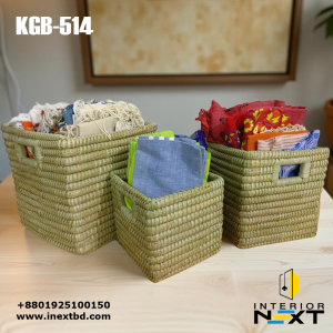 Eco-Friendly Kaisa Grass Laundry Basket Set – Rectangular Shape, 3-Piece Storage Baskets